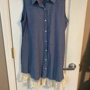 Denim dress with lace